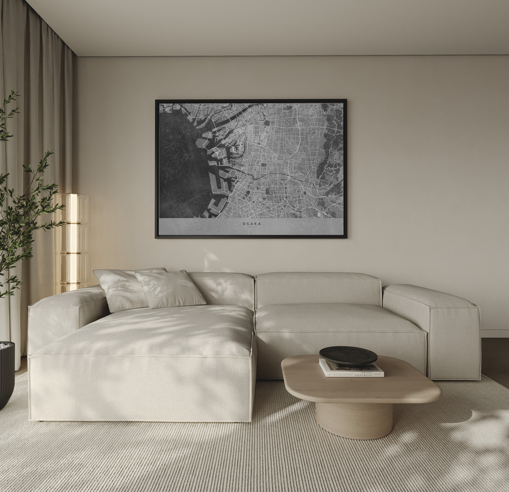 Canvas schilderi - Gray map of Osaka over de bank