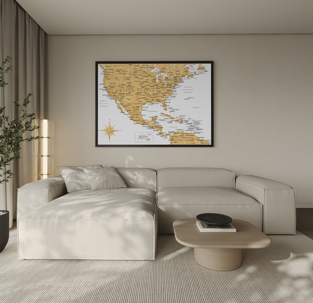Toile - Golden map of USA and Mexico au-dessus du canapé