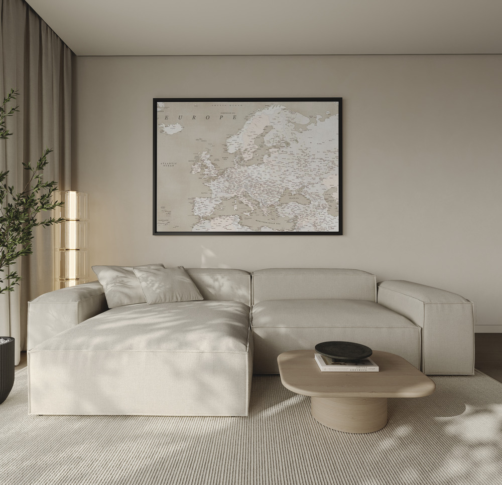 Canvas print - Vintage looking detailed map of Europe over the sofa