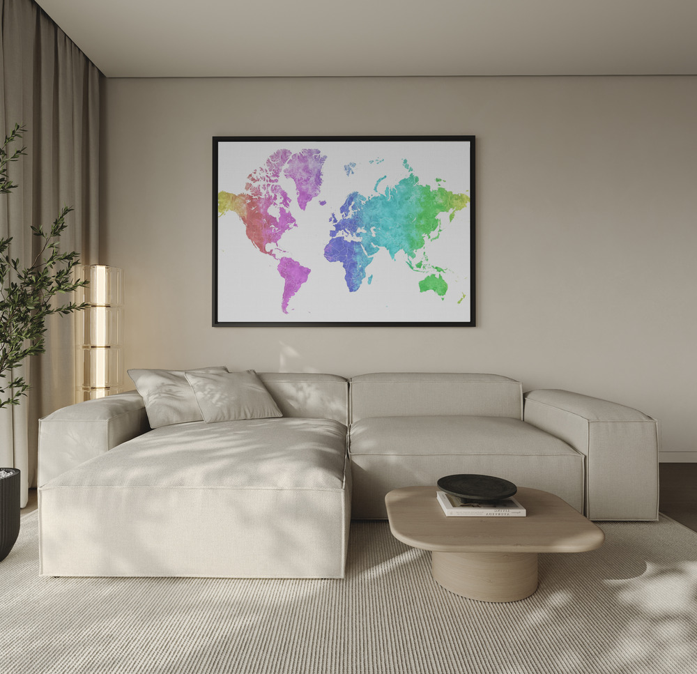 Canvas taulu - Jude watercolor world map sohvan yli