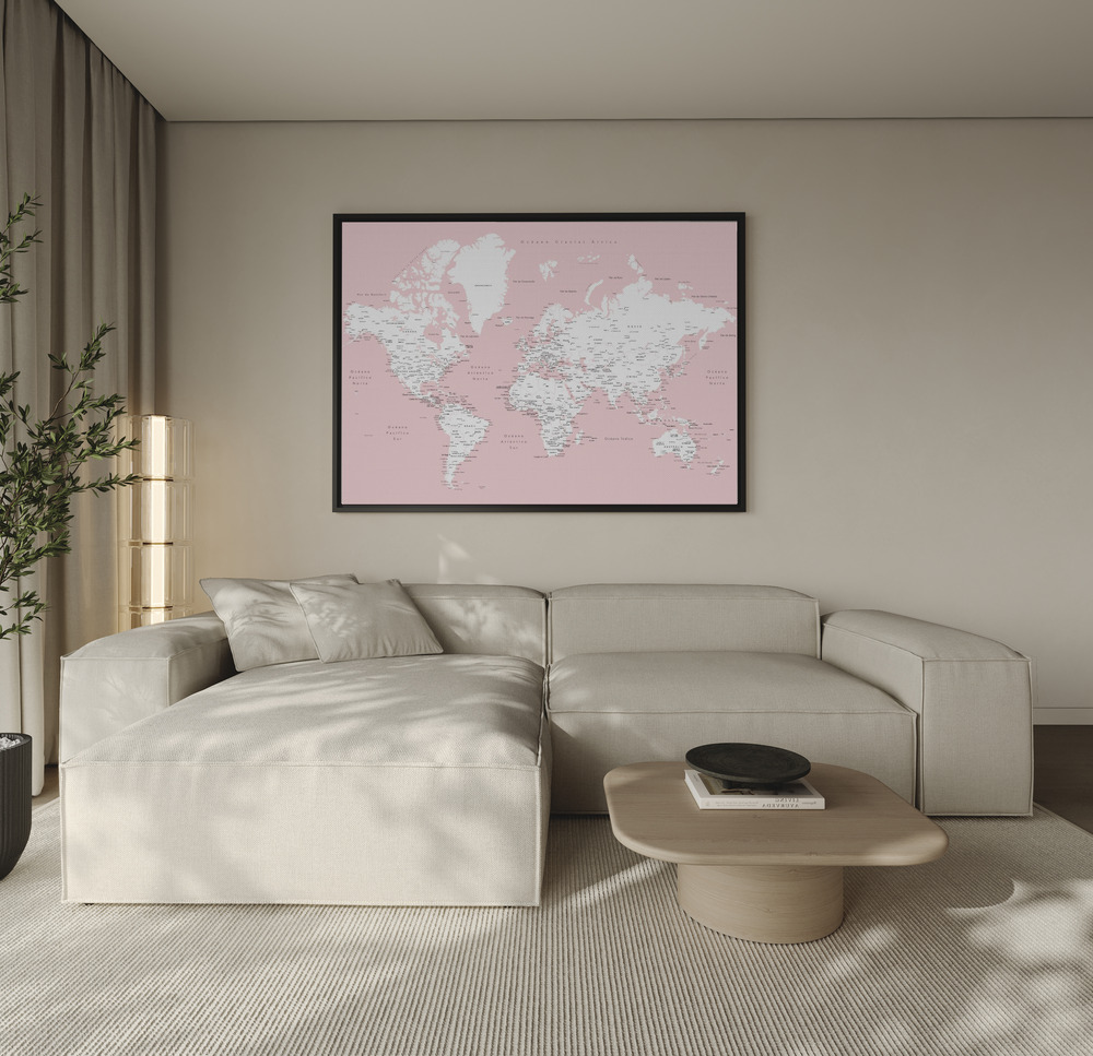 Toile - Leire world map in Spanish au-dessus du canapé