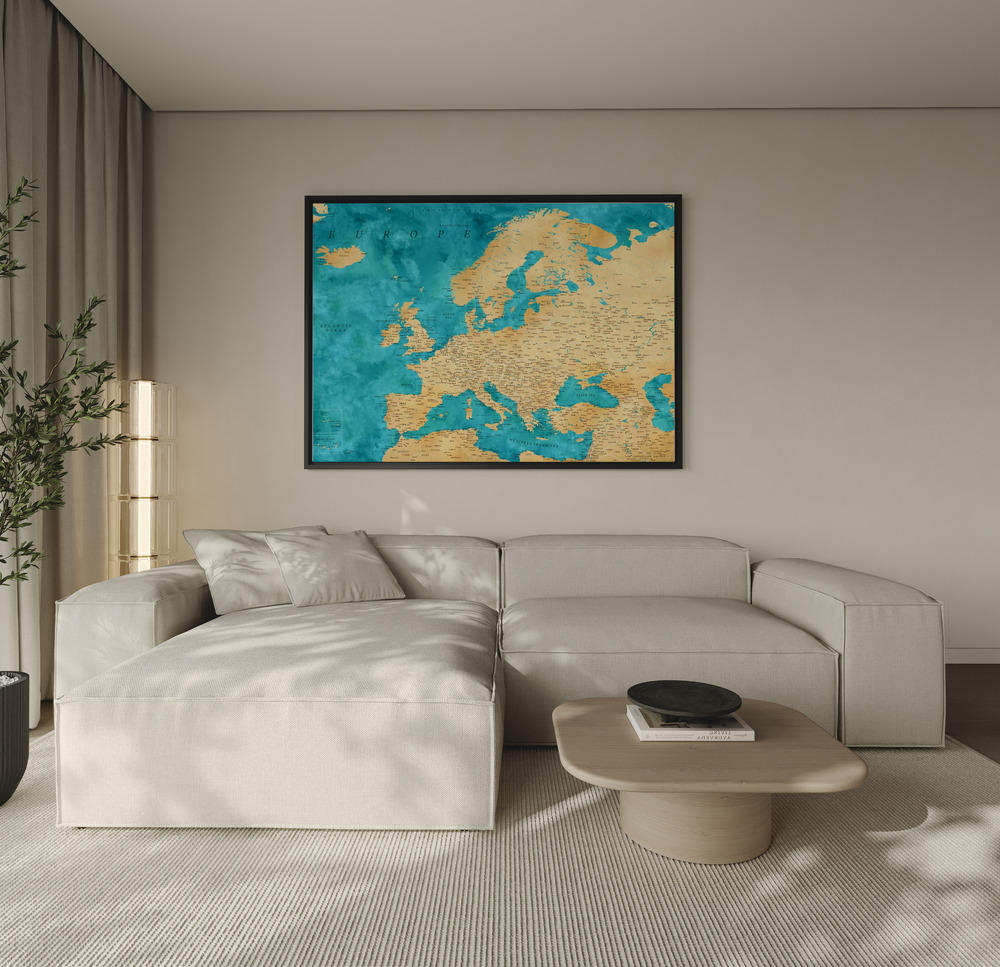 Leinwandbild - Lexy detailed Europe map over the sofa