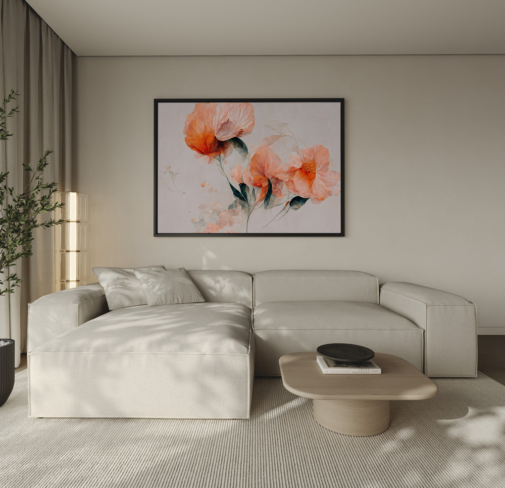 Canvas print - Filigree Coral Flowers over the sofa