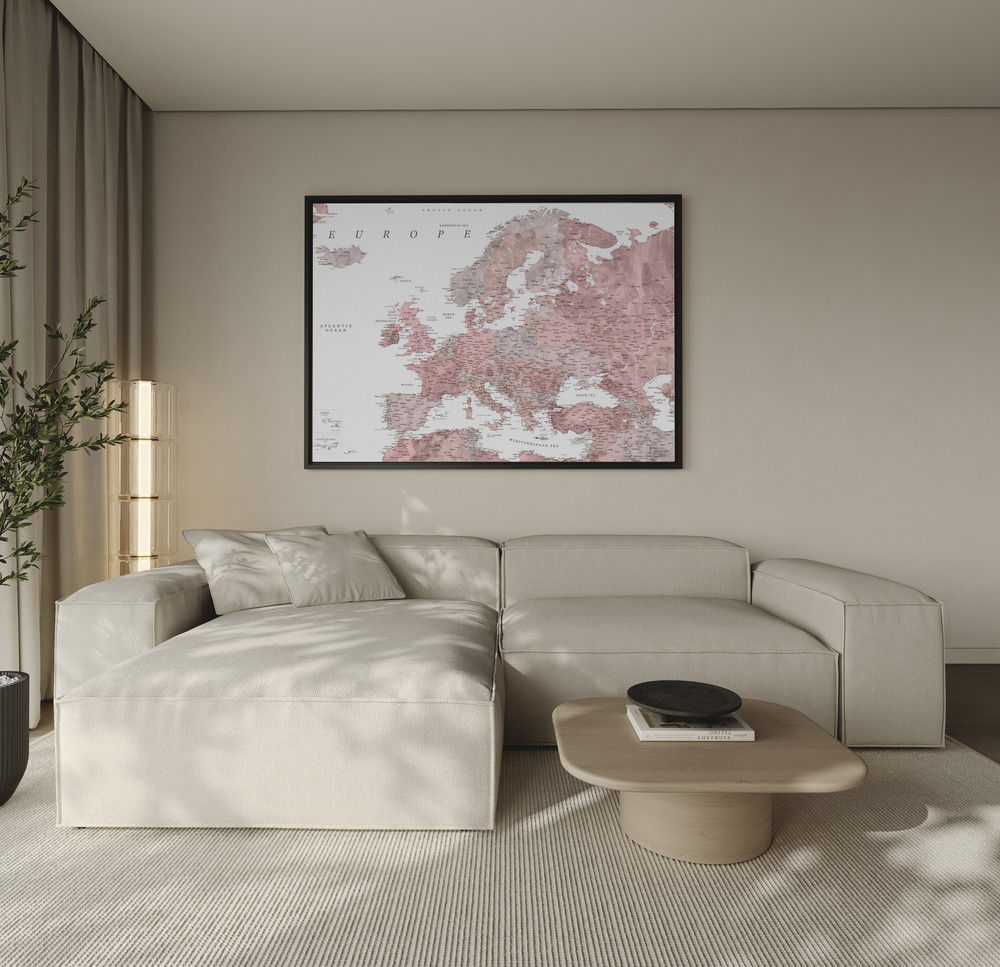 Toile - Piper detailed map of Europe au-dessus du canapé