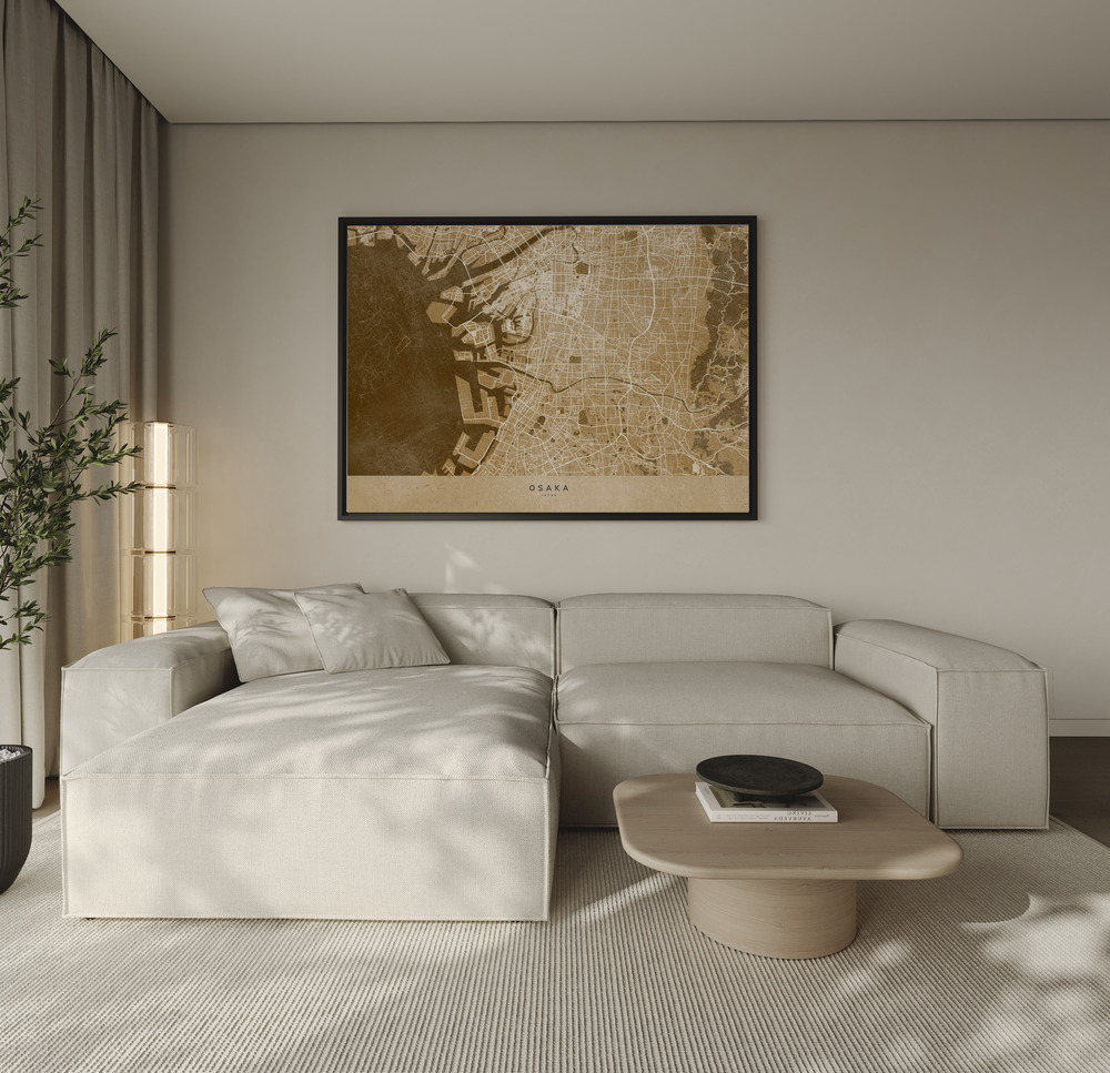 Canvas print - Sepia map of Osaka over the sofa
