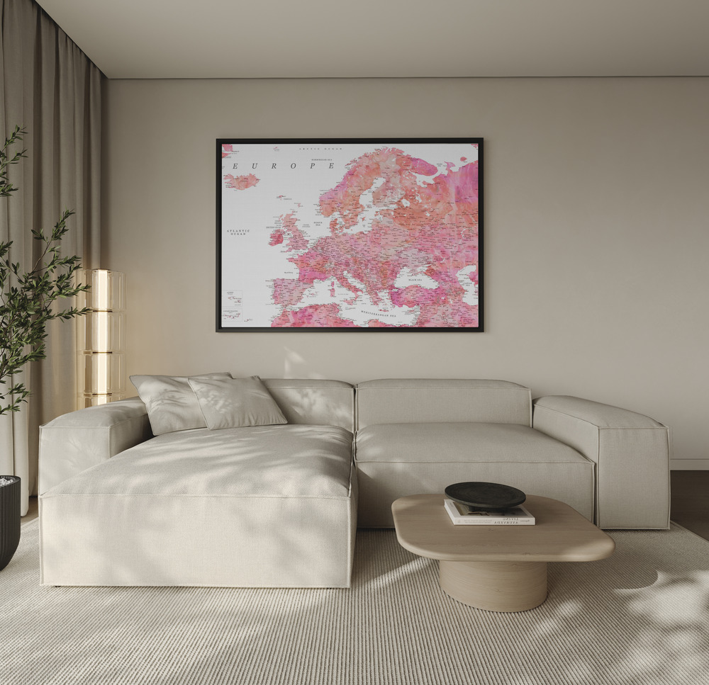 Canvas taulu - Tatiana detailed map of Europe sohvan yli