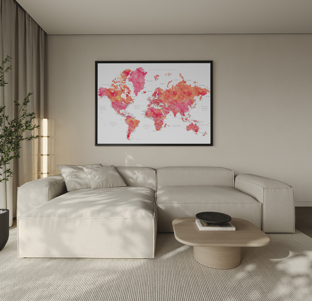 Toile - Tatiana world map in Spanish au-dessus du canapé