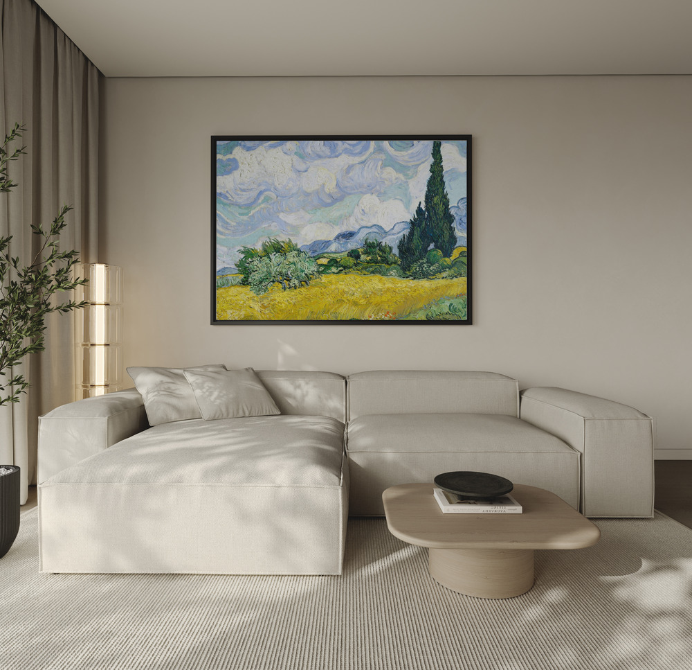 Canvas print - Wheat Field With Cypresses over the sofa