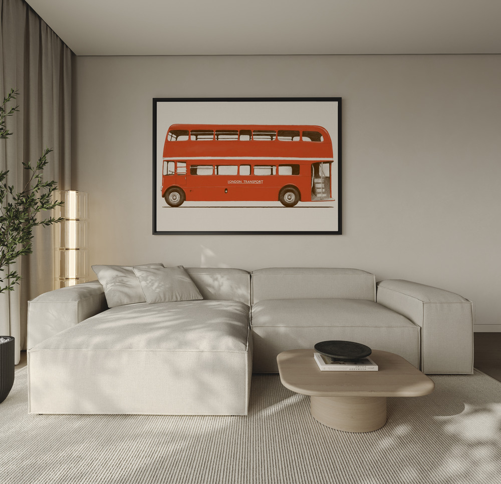Canvas taulu - Red English Bus sohvan yli
