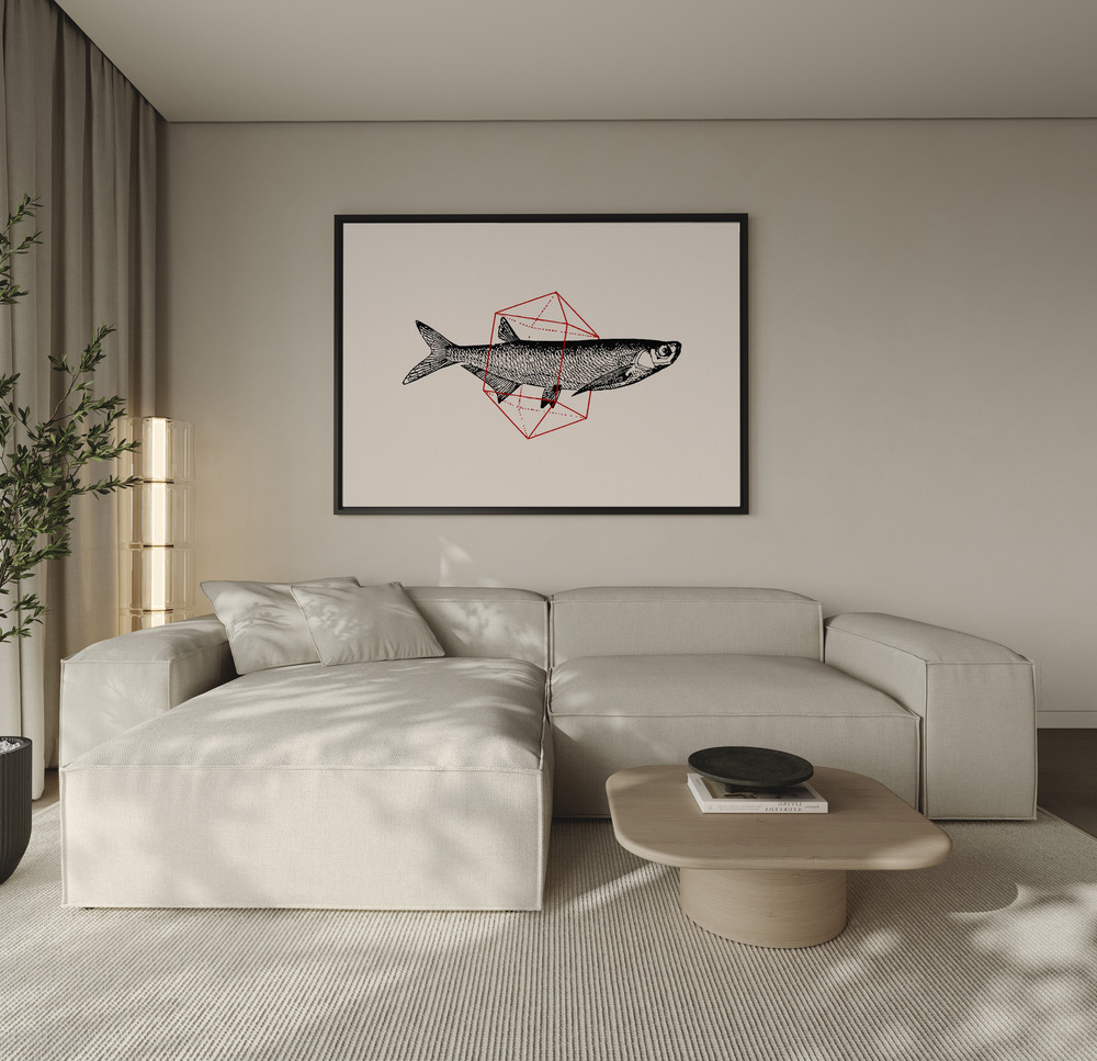 Canvas print - Fish In Geometrics Nº2 over the sofa