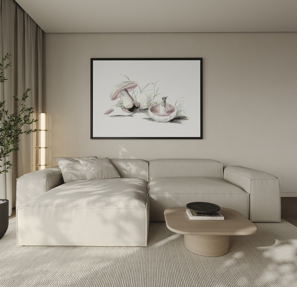 Canvas print - Hand Drawn Field Mushroom over the sofa