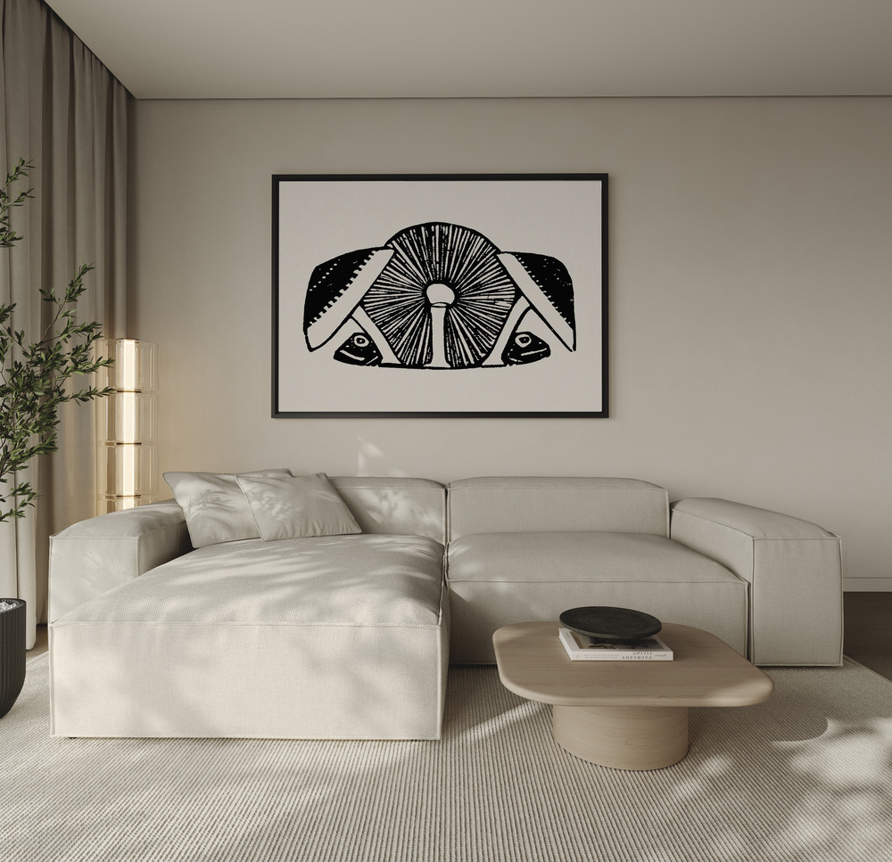 Canvas print - Three Mushrooms 1892 Beige over the sofa