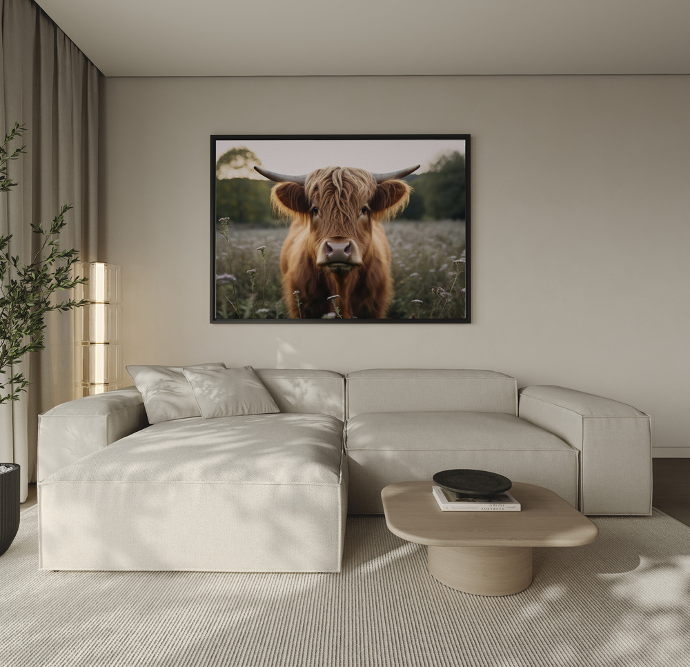 Stampe su tela - Highland Cow over the sofa