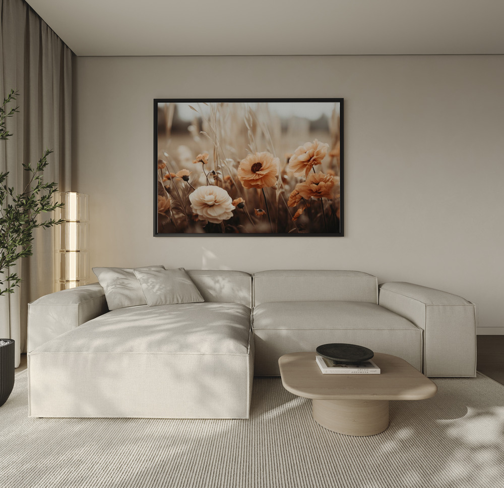 Canvas taulu - Orange Flowers No 3 sohvan yli