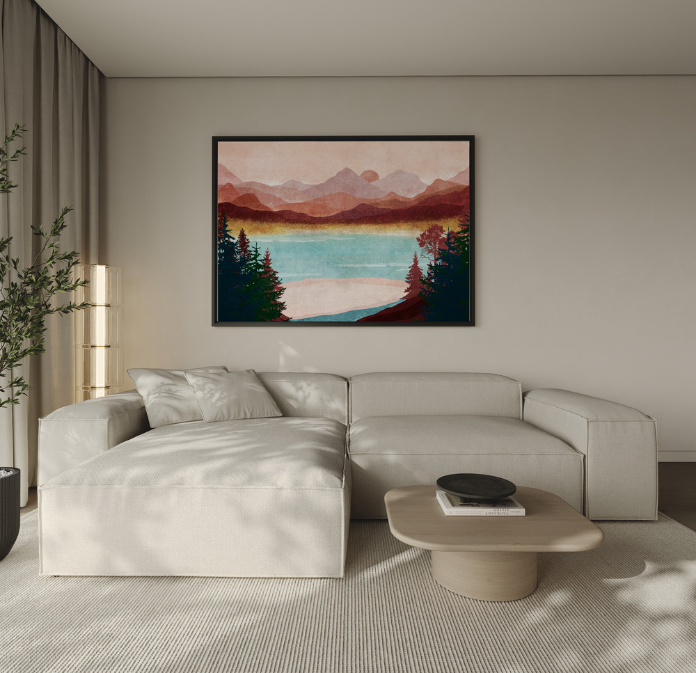 Canvas print - Mountain Dawn Serenity over the sofa