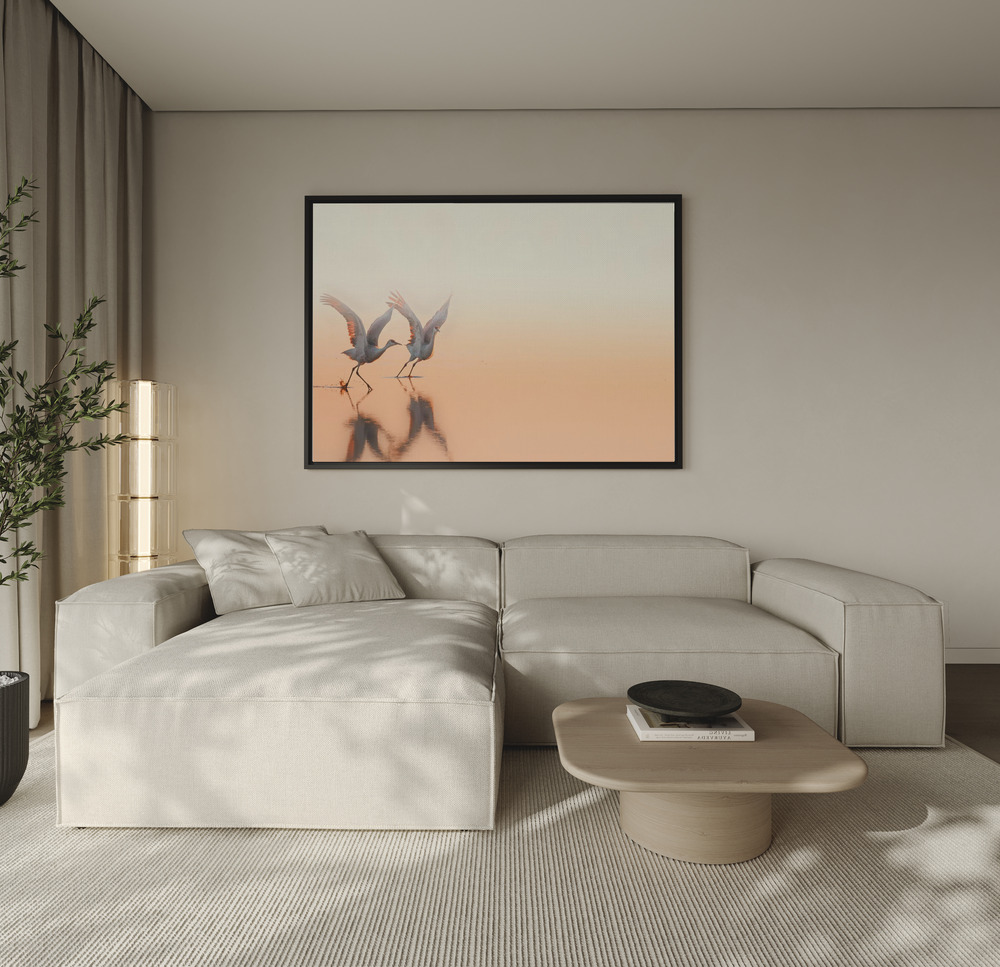Canvas print - Crane Dance over the sofa