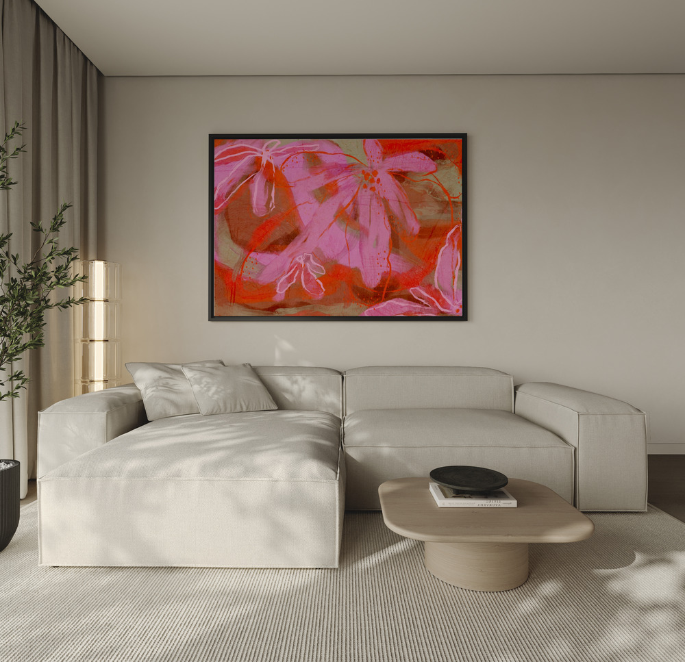 Toile - Coral Flower Rythm au-dessus du canapé