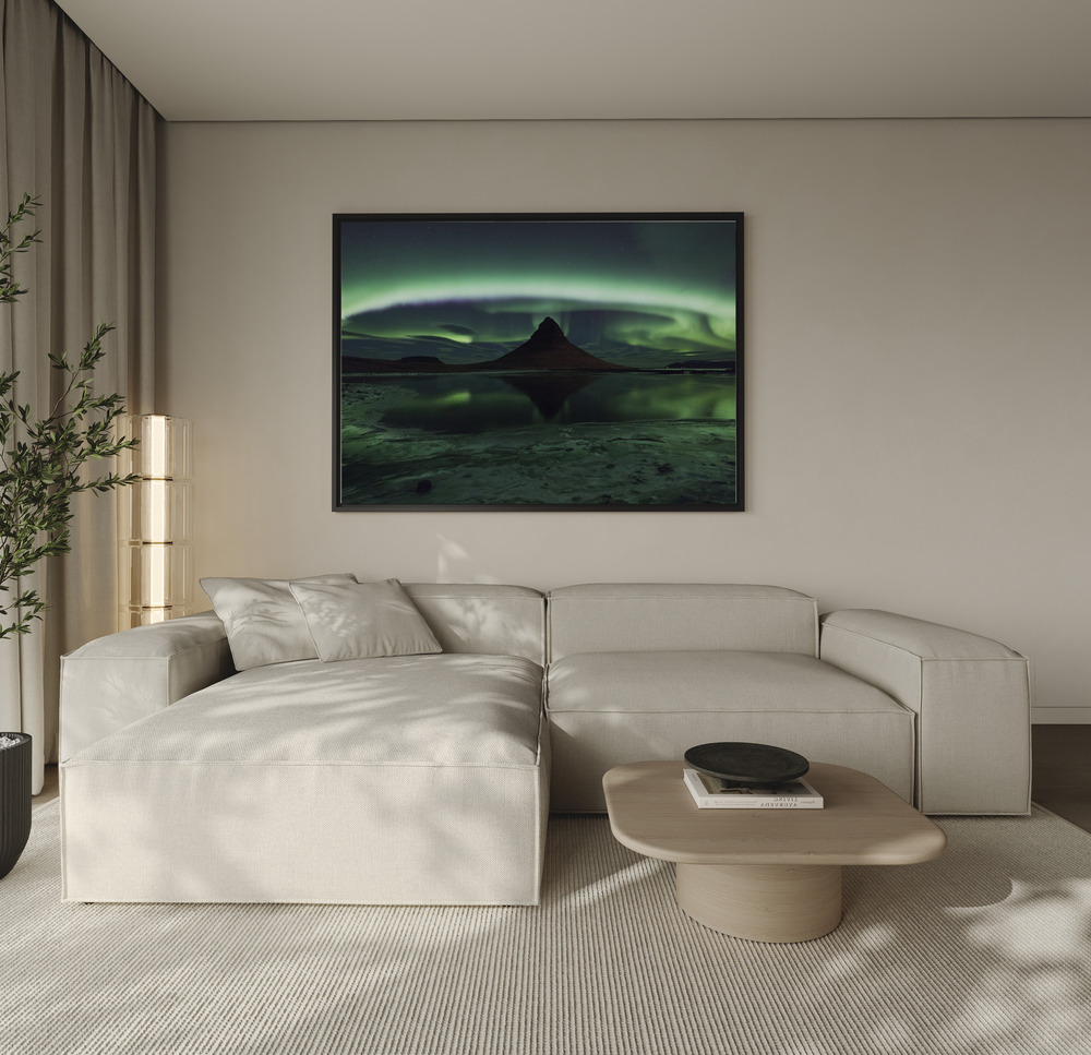 Canvas print - Kirkjufell Aurora over the sofa