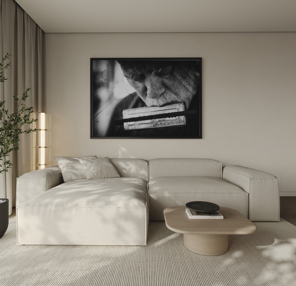 Canvas print - Wolf with harmonica over the sofa