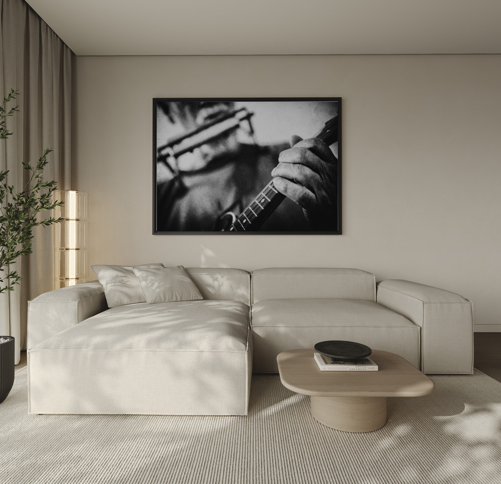 Canvas print - Wolf with mandolin and harmonica over the sofa