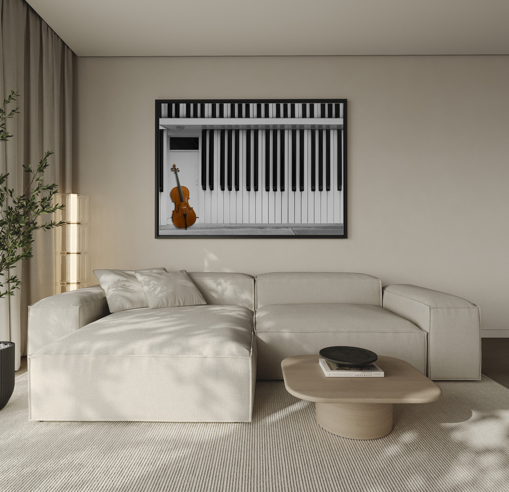 Canvas print - Cello at the Door over the sofa