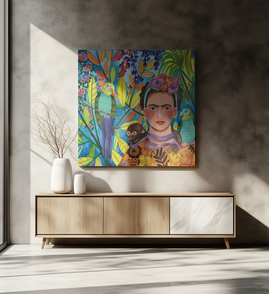 Canvas print - Frida and her parrots over dining table