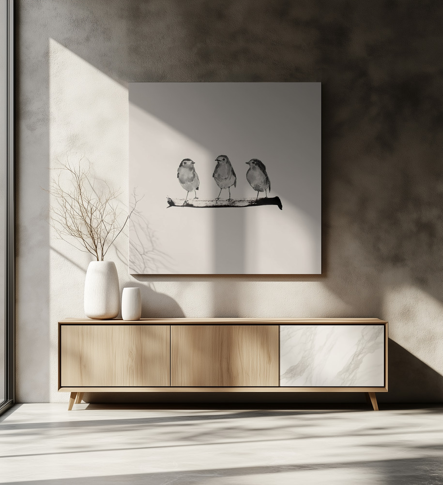 Leinwandbild - Robins   Three On a Branch 20x20 über dem Esstisch