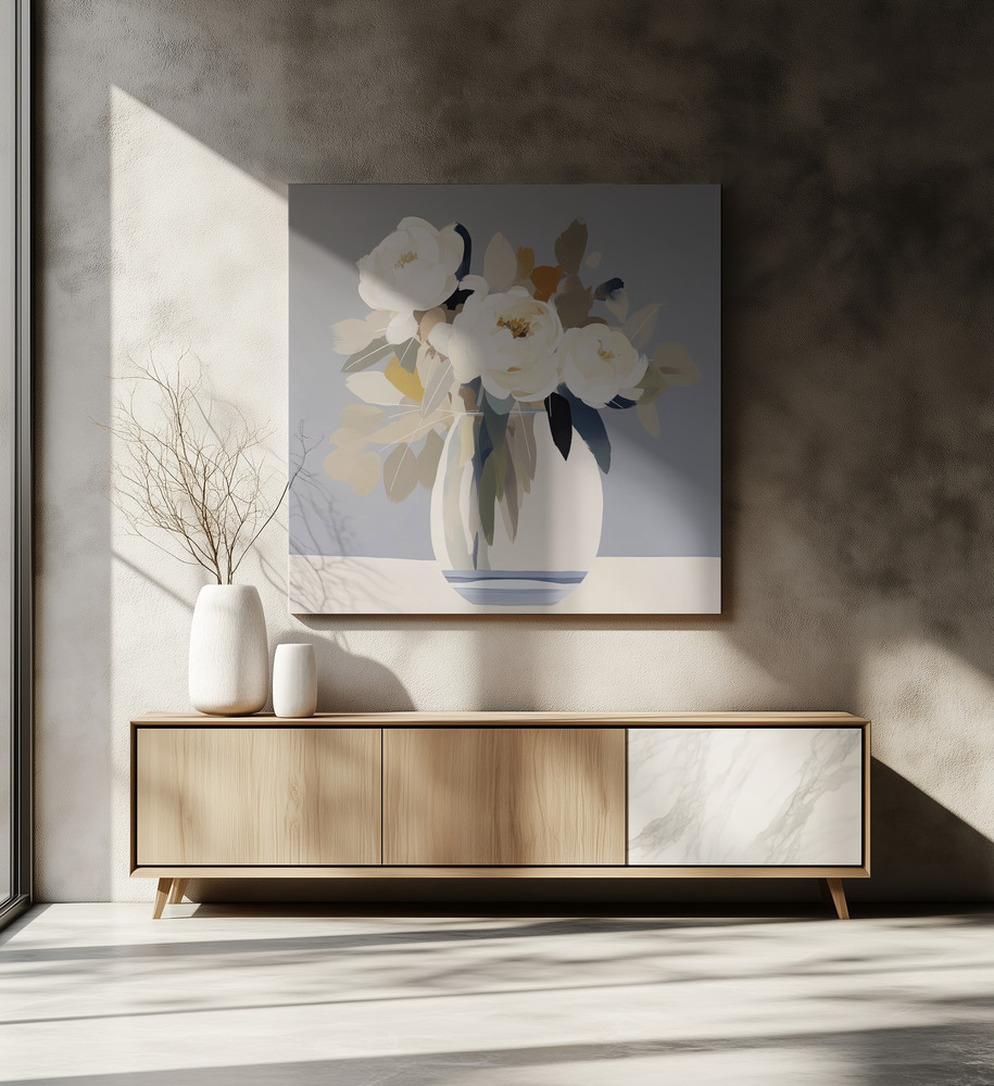 Canvas print - Peonies in a Glass Vase over dining table