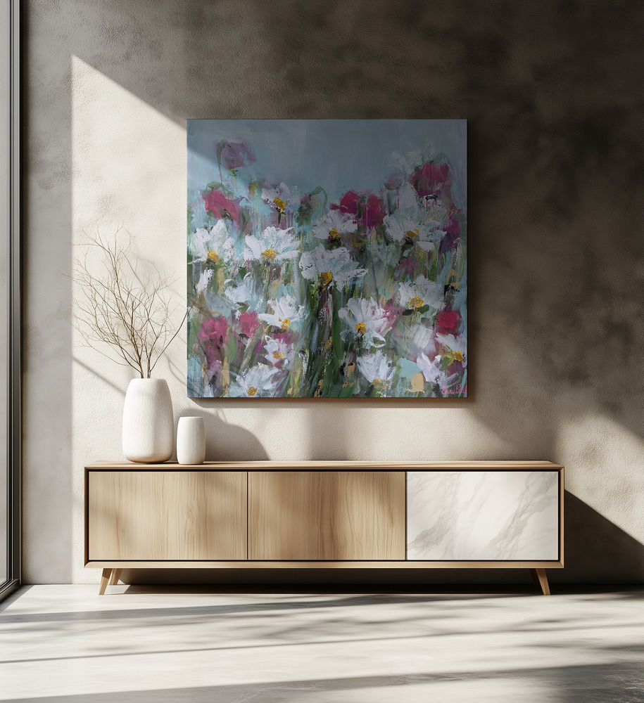 Canvas print - White Daisies and Pink Blossoms over dining table