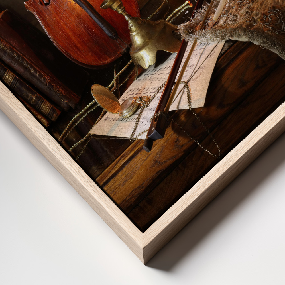 Canvas taulu - Still life with violin and painting kehys lähikuva - luonnollinen kehys