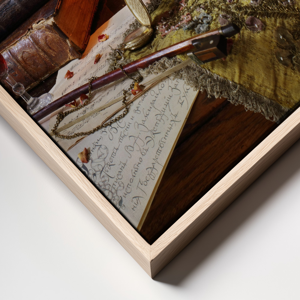 Canvas print - Still life with violin and candles frame close up