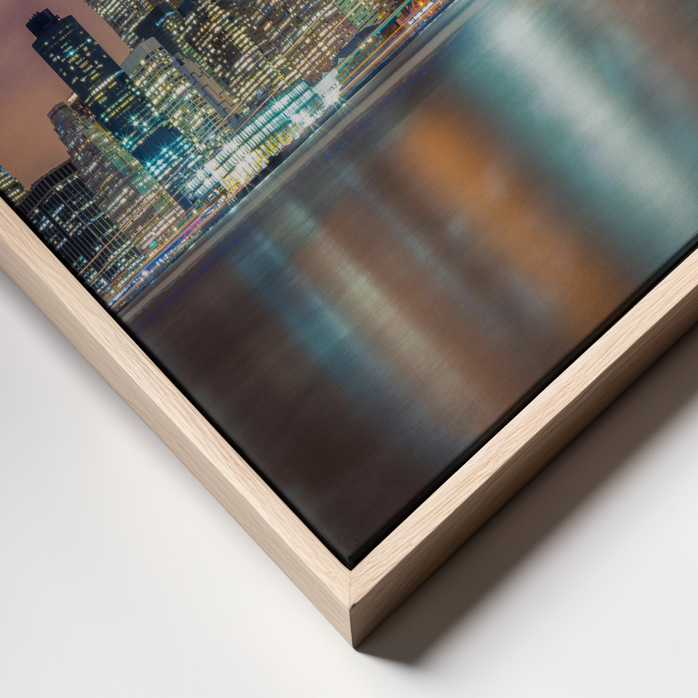 Canvas schilderi - Brooklyn Bridge at Night frame close up - natuurlijk frame