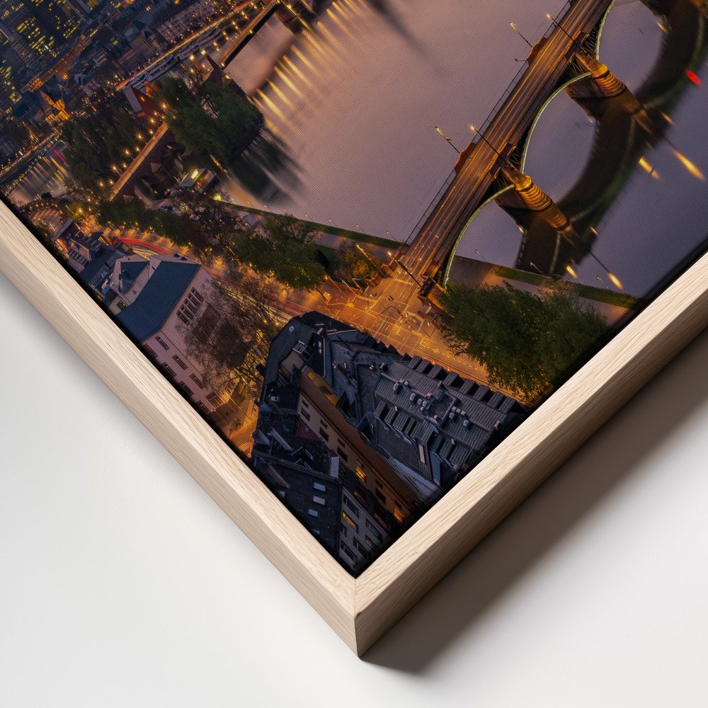 Canvas print - Frankfurt Skyline at sunset frame close up