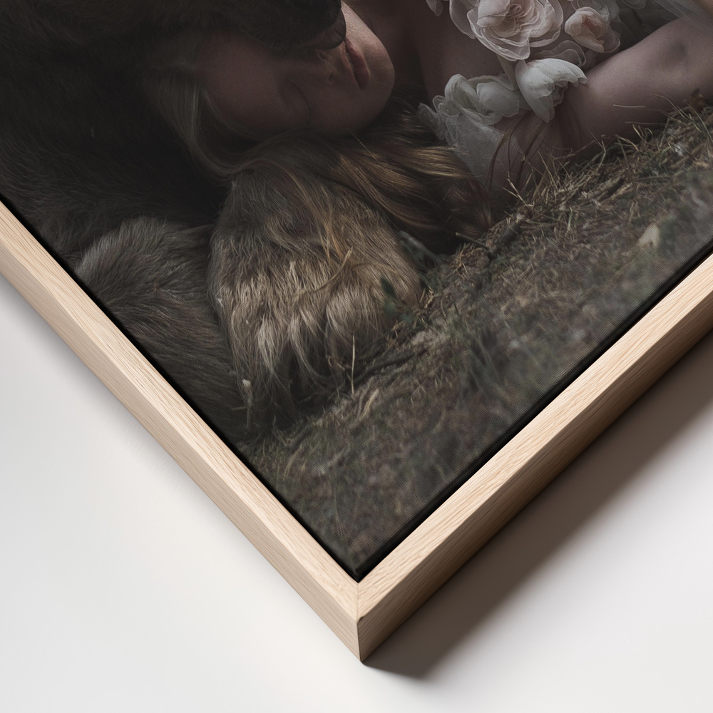 Canvas print - Bear and girl frame close up