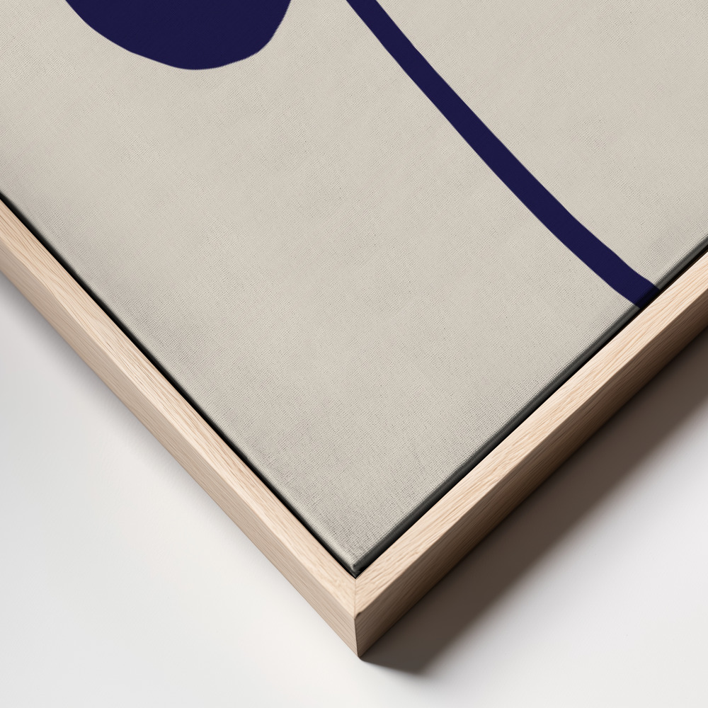 Canvas print - Monstera Leaf Dark Blue frame close up - natural frame