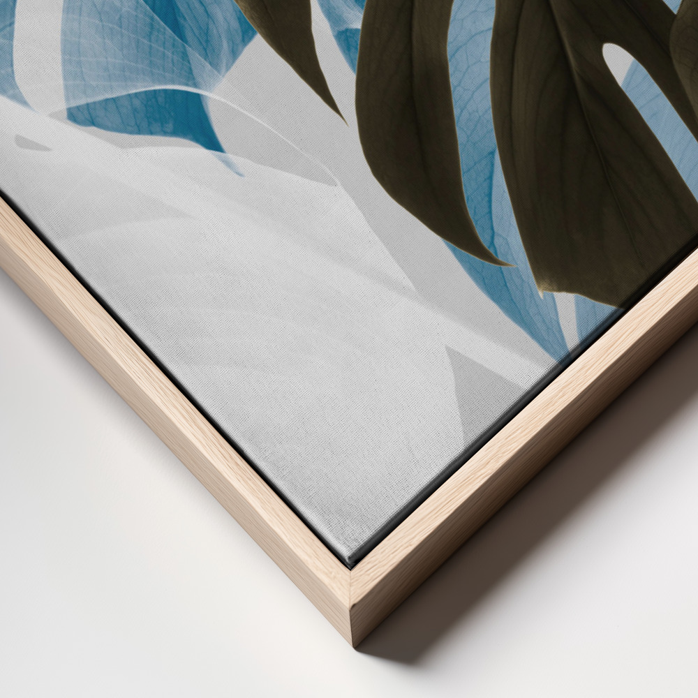 Obraz na płótnie - Monstera Creative 02 ramka z bliska - naturalna ramka