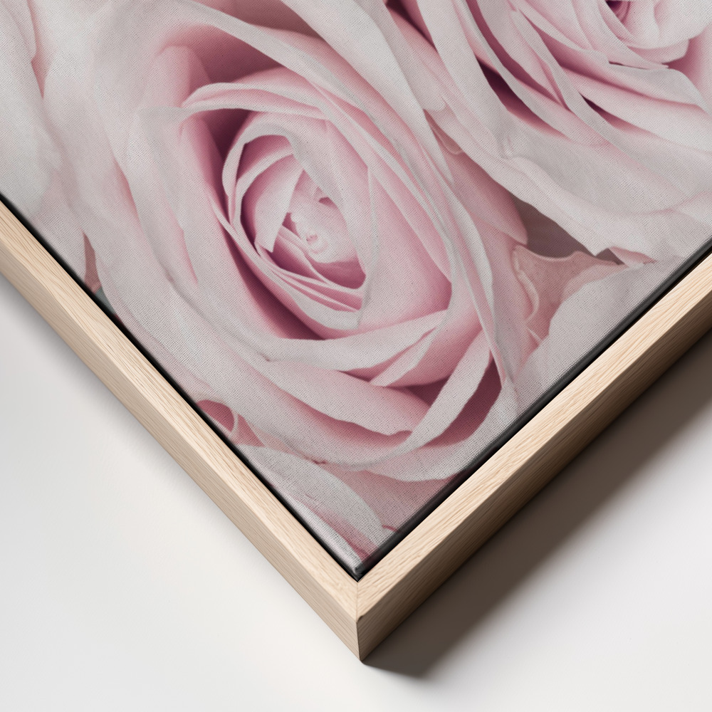 Obraz na płótnie - Pink Roses No 03 ramka z bliska - naturalna ramka