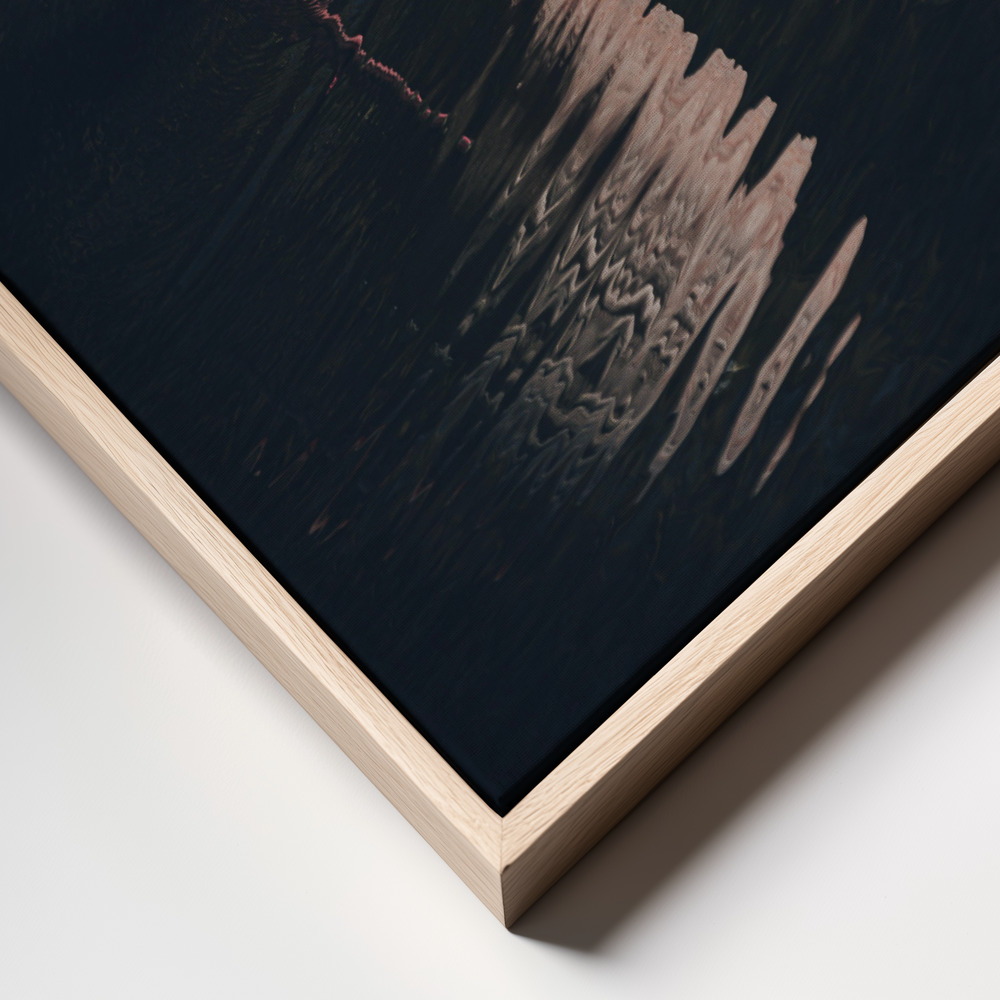 Canvas schilderi - Enlighted flamingo frame close up - natuurlijk frame
