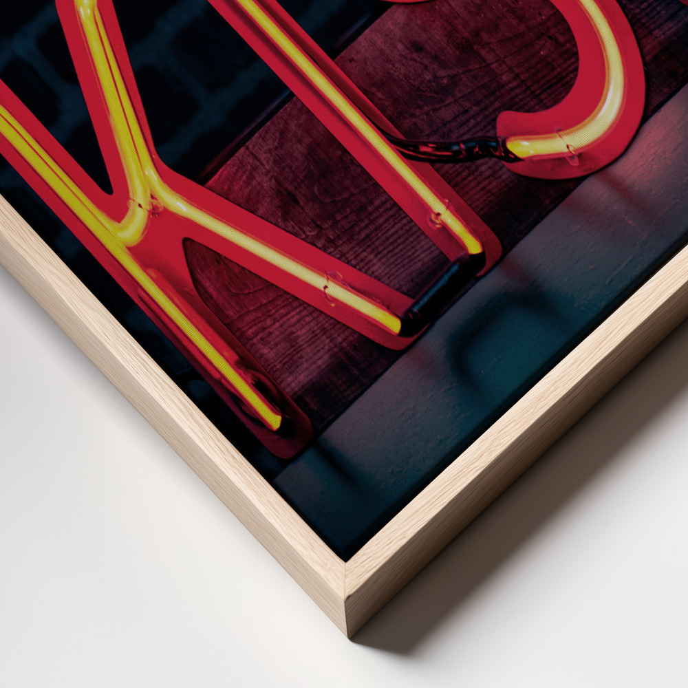 Canvas print - Kiss in Neon frame close up
