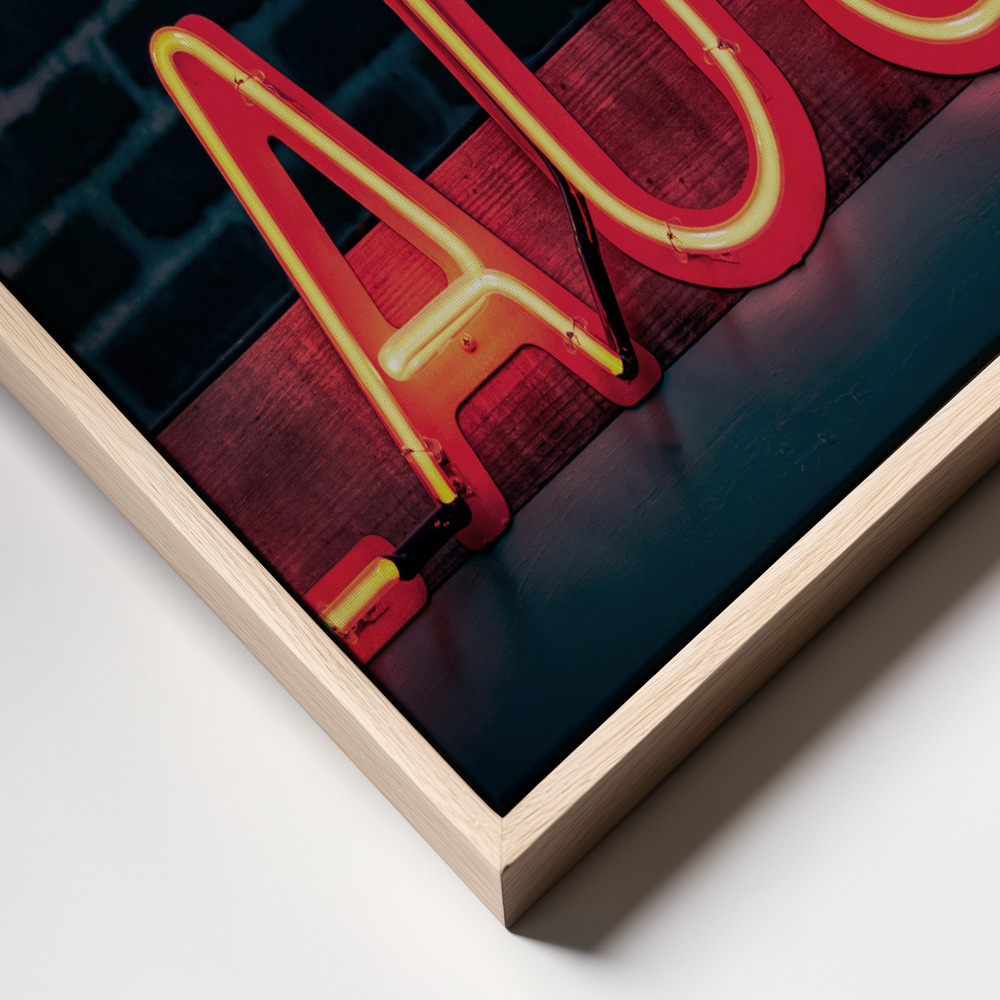 Canvas print - Laugh in Neon frame close up