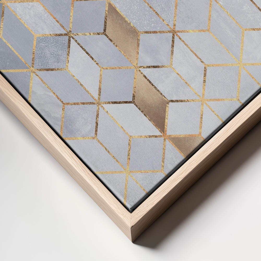 Lærred - Soft Blue Gradient Cubes frame close up