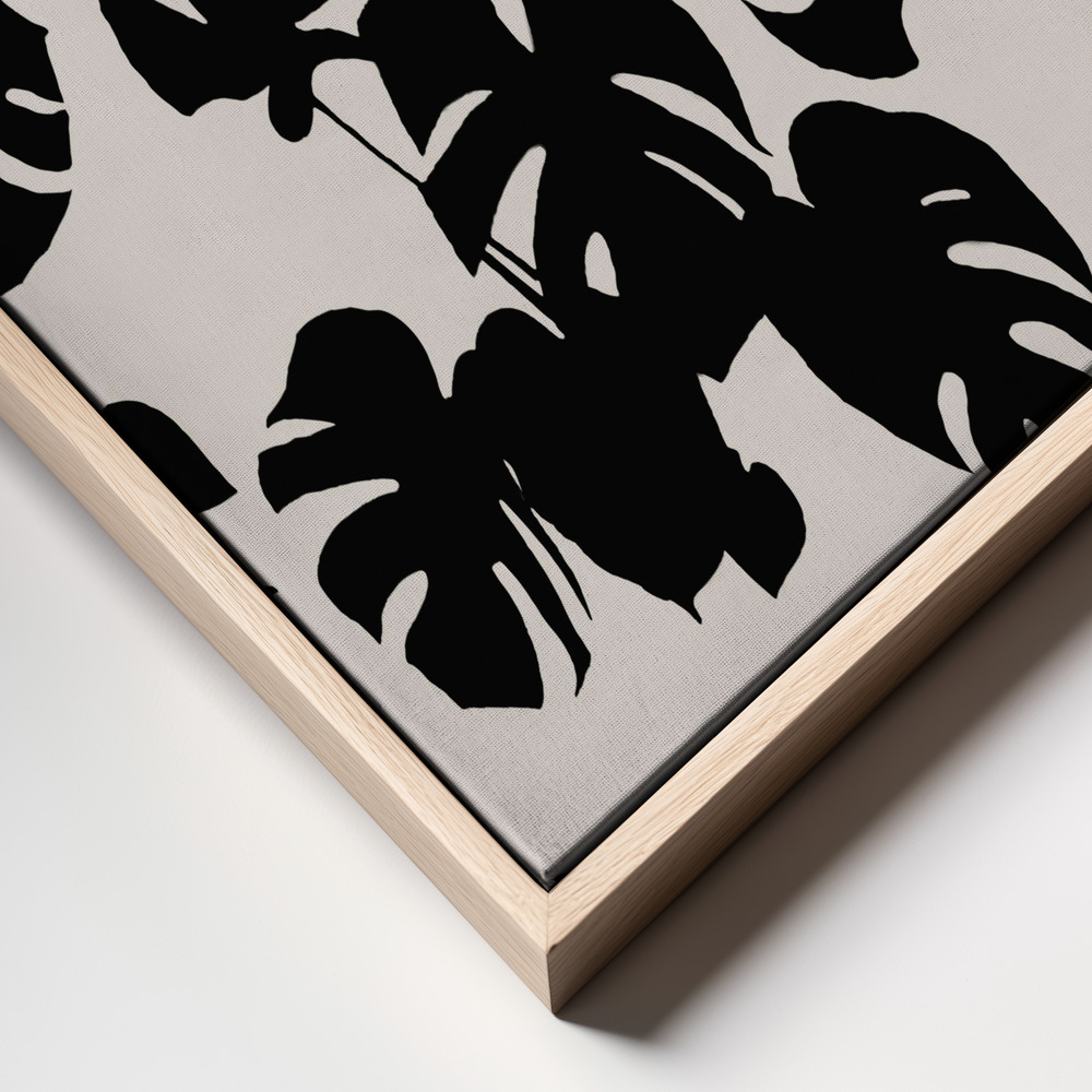 Canvas print - Monstera Leaves Black frame close up