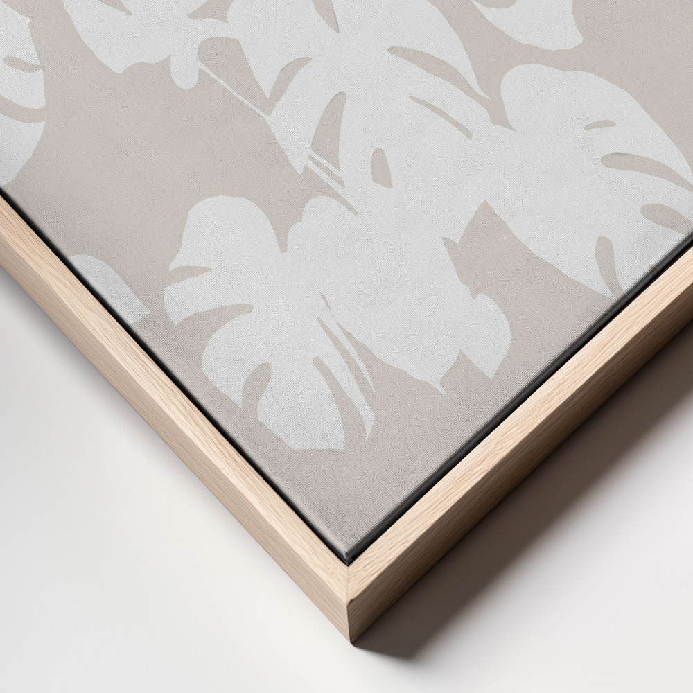 Canvas schilderi - Monstera Leaves White frame close up - natuurlijk frame
