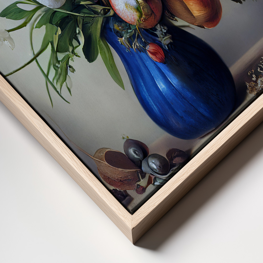 Canvas print - Flower Bouquet With Blue Vase frame close up - natural frame