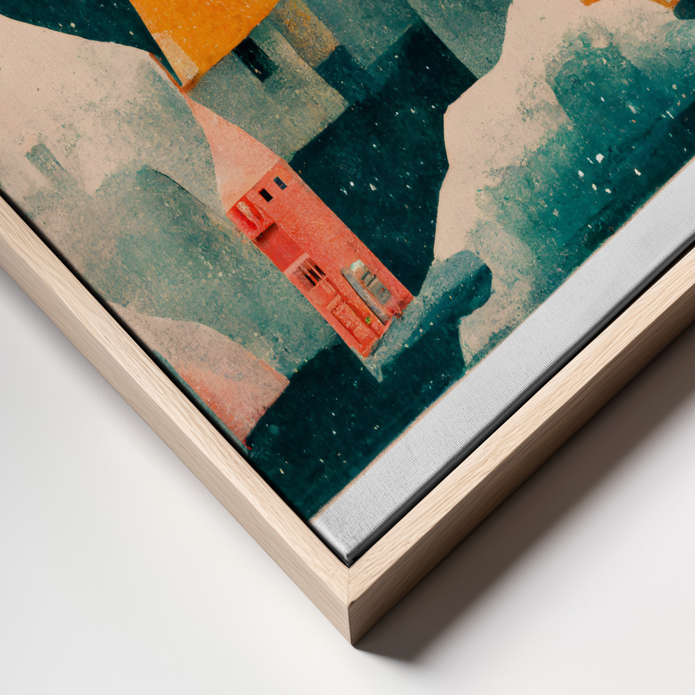 Lienzo - Little Village With Moon primer plano del marco - marco natural