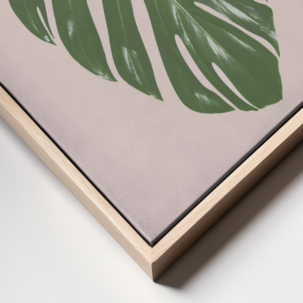 Obraz na płótnie - Monstera Leaf Blush ramka z bliska - naturalna ramka