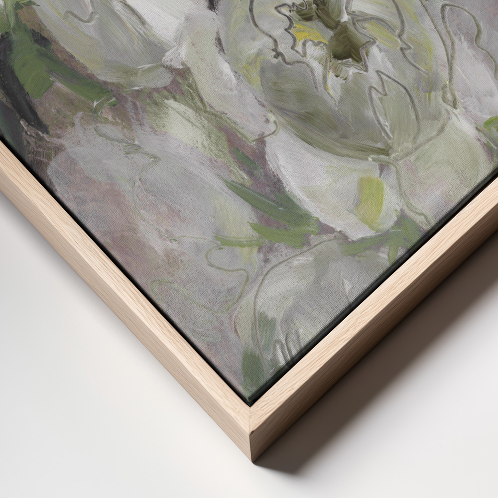 Canvas schilderi - Sady painterly florals in green frame close up - natuurlijk frame