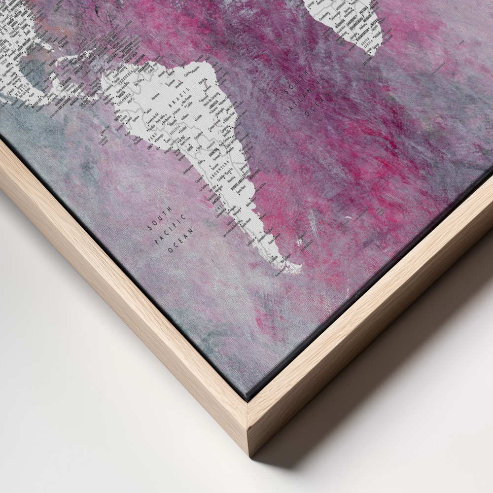 Canvas print - Detailed world map with cities Taliessa frame close up
