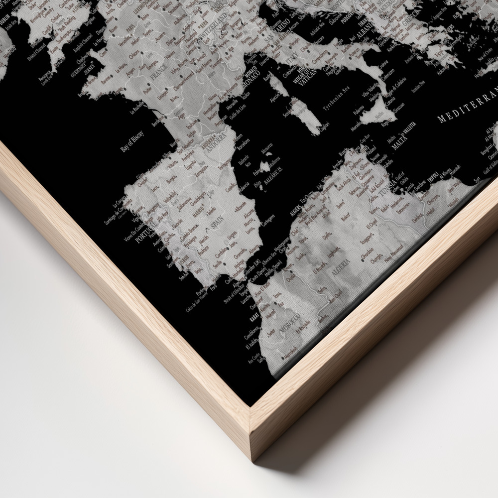 Canvas print - Black and grey detailed map of Europe frame close up