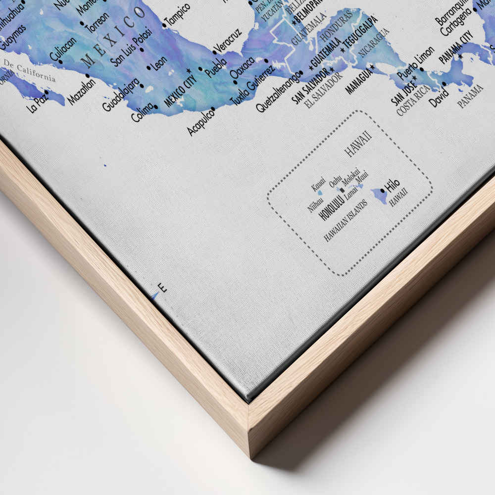 Canvas print - Blue map of USA and the Caribbean sea frame close up